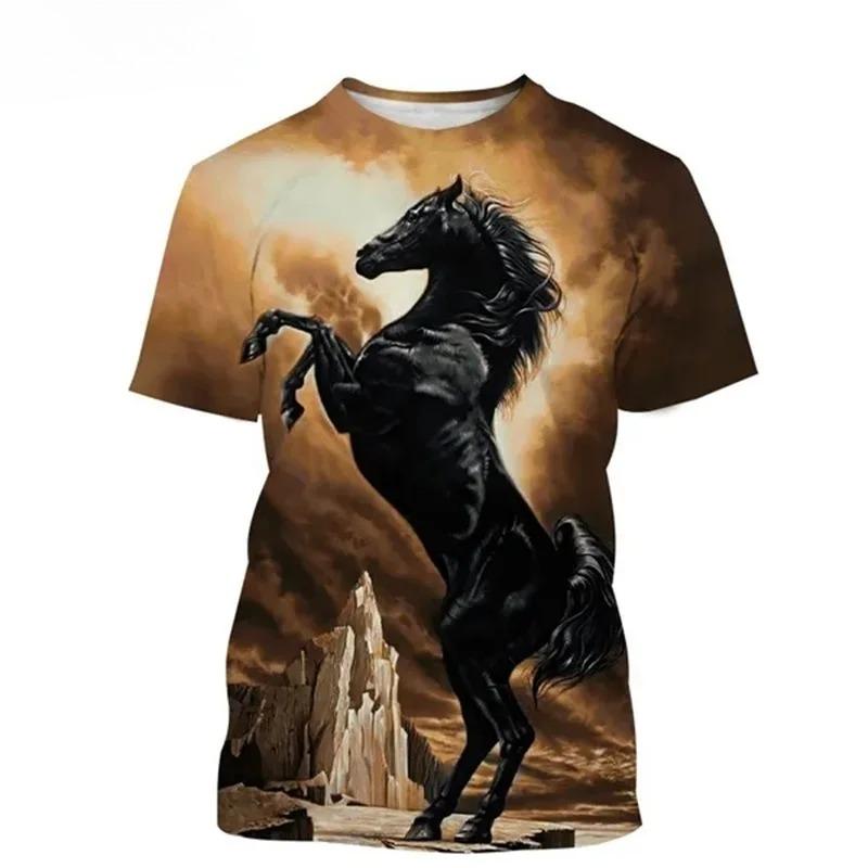 3D Print Animal Horse Graphic T-shirt for Men Women Casual Personality Mens Short Sleeve Tee Tops Streetwear Kids Animal Tshirts