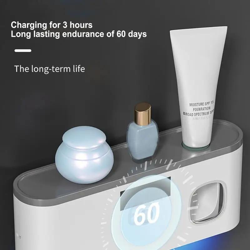 Toothbrush Wall Holder UV Tooth Brush Holder Wall With Toothpaste Dispenser LCD Digital Display Bathroom Supplies USB