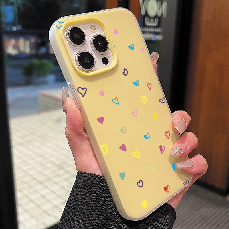 Matte Frosted Skin Feel Casing PC+TPU 2in1 Heart Shape Patterned Printed Protective Cover Soft Back Case for iPhone 17