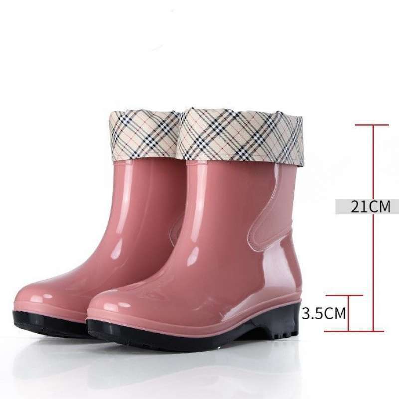 Four Seasons Rain Shoes Women's Short Thermal Rain Boots Adult Velvet Cotton Waterproof Shoes Non-slip Work Rubber Shoe Cover Water Boots Winter