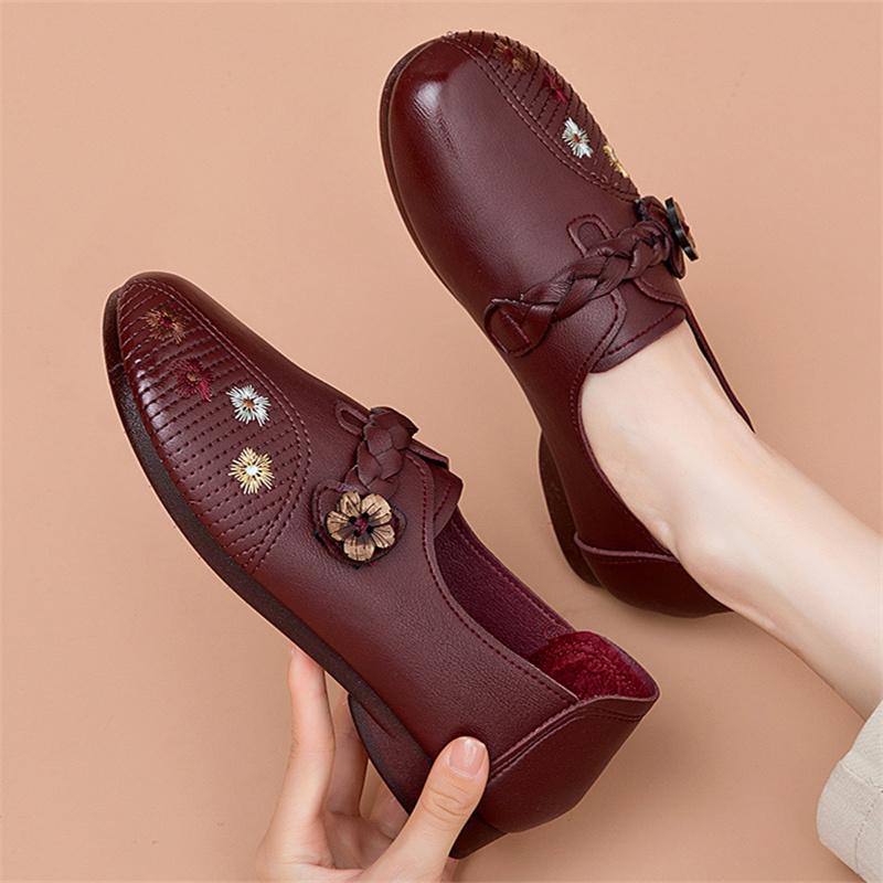 

Кроссовки весна-осень женские из говяжьих сухожилий мягкая подошва нескользящая износостойкая мягкая кожа для женщин среднего и пожилого возраста Mothe 4(Foot 25.5cm) красный