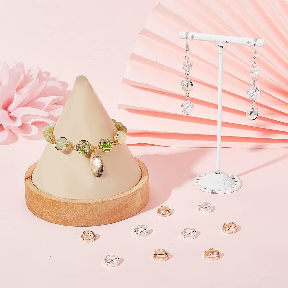 PH PandaHall 28 Round Beaded Frame,Gold and Silver Spacer Beads Round Frame Pendant Brass Bead Frame with Star Double Hole Bead Pendant for Jewelry