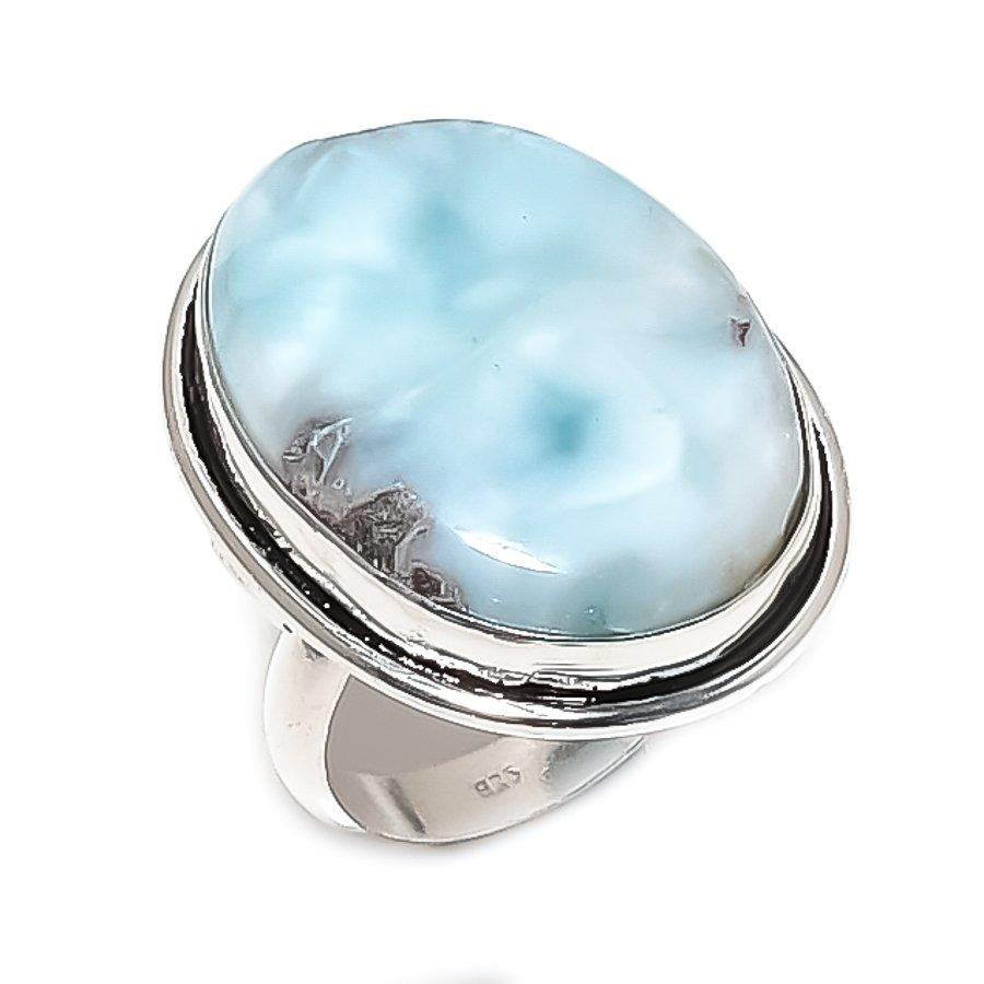 Natural Larimar Gemstone Handmade 925 Sterling Silver Jewelry Ring Size 8.5 R4b22