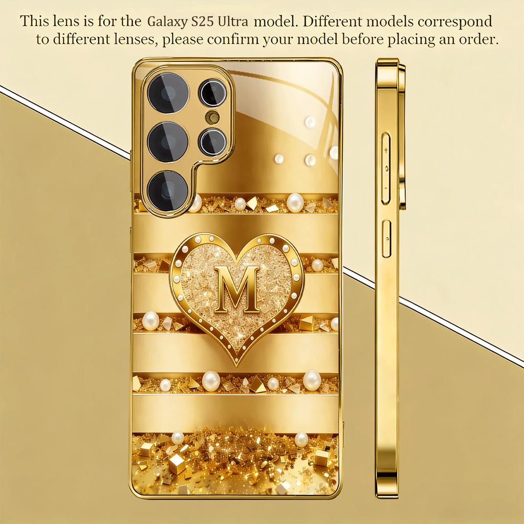 New Model Golden Heart Simplicity High-end Electroplating Glass PhoneCase for Samsung Galaxy S26 S25 S24 S23 S22 FE,Ultra,Plus
