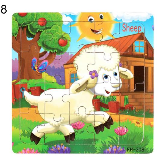 20Pcs Wooden Puzzle Toys Cartoon Animals Intelligence Educational Kids Gift