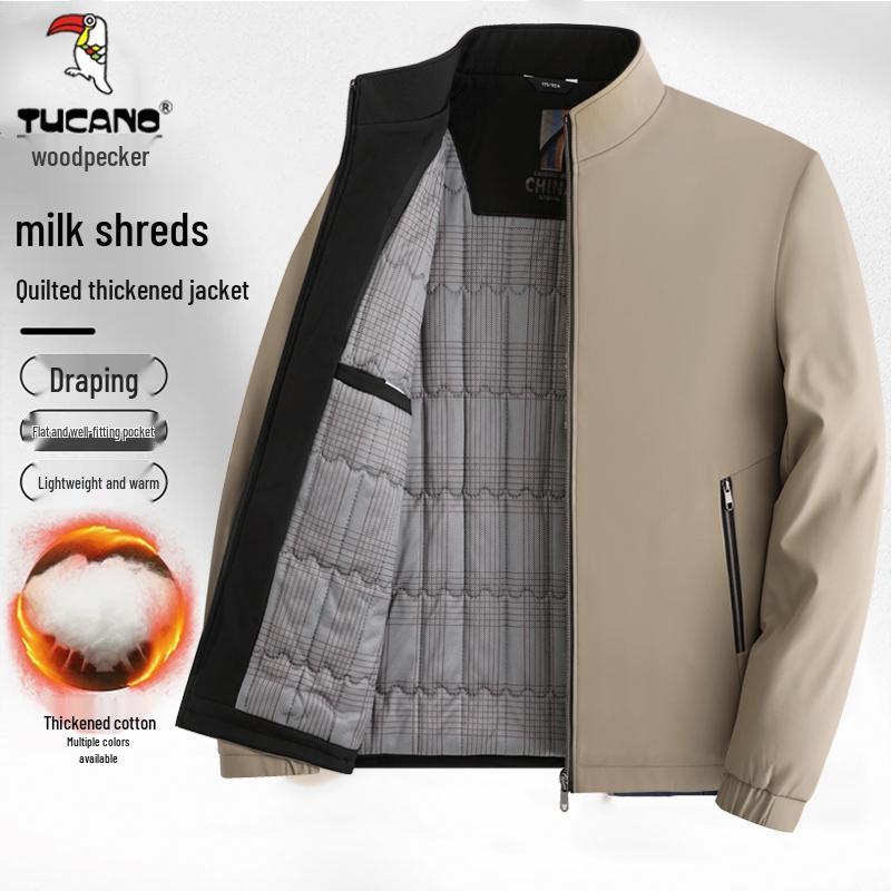 

Woodpecker Men s Stand-Up Collar Cotton-Padded Jacket, Suitable for Middle-Aged and Elderly in Spring, Autumn, and Winter. XL 130-145 jin