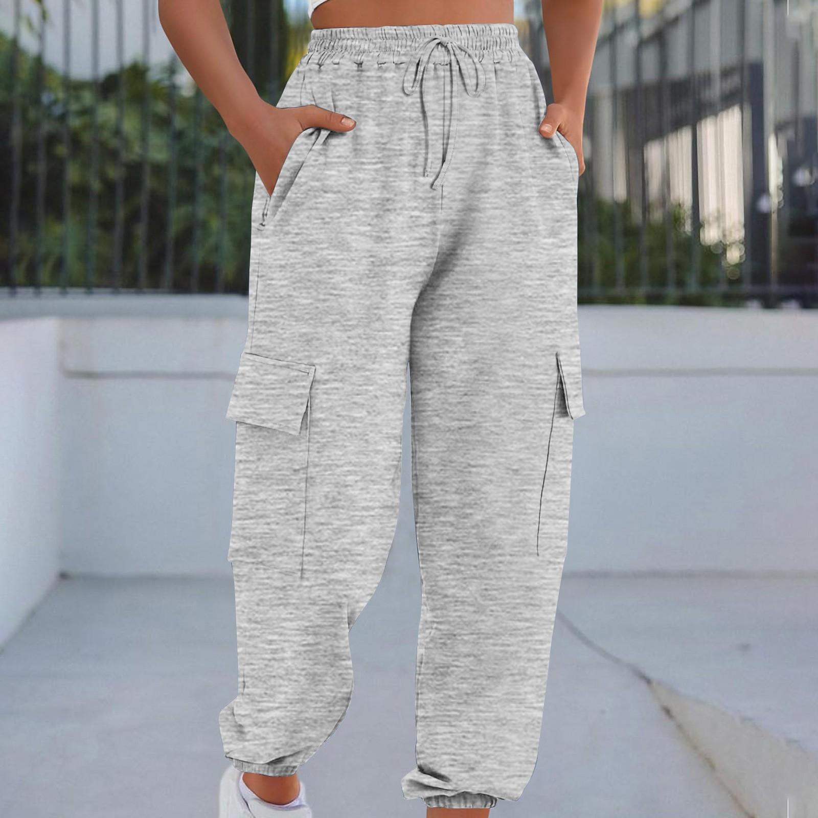 

Женские модные спортивные рабочие брюки со шнурком, свободные однотонные повседневные брюки M светло-серый