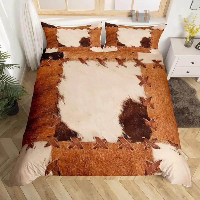 Cowhide Duvet Cover Cow Fur Bedding Set Microfiber Western Farm Animal Skin Comforter Cover Twin Full For Kids Teens Room Decor