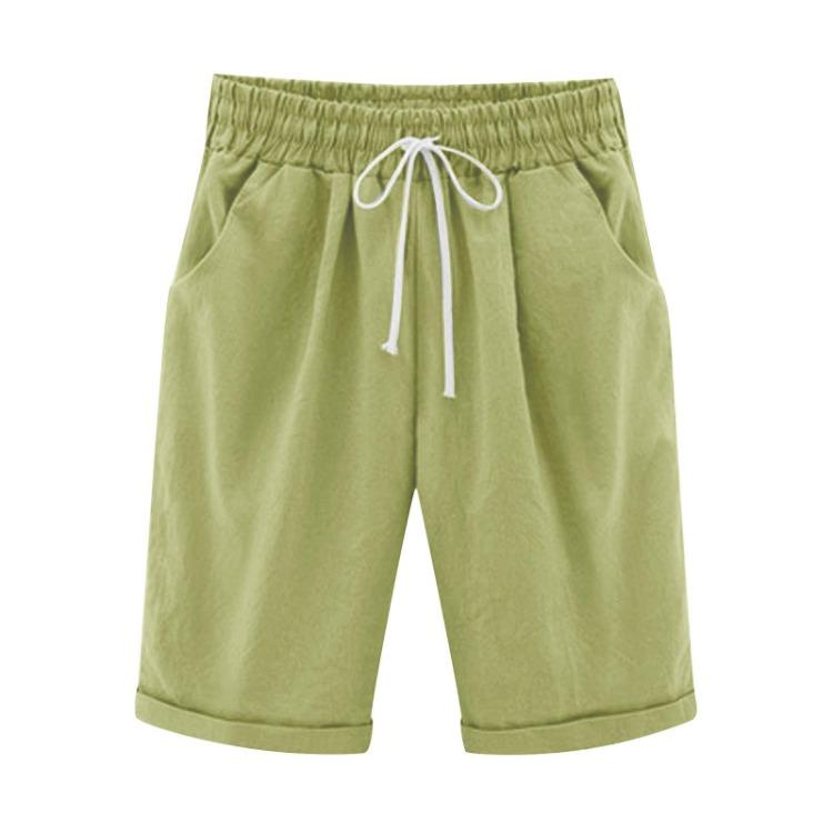 Women's Comfortable Linen Casual Beach Shorts Loose Solid Color Fifth Pants with Pockets
