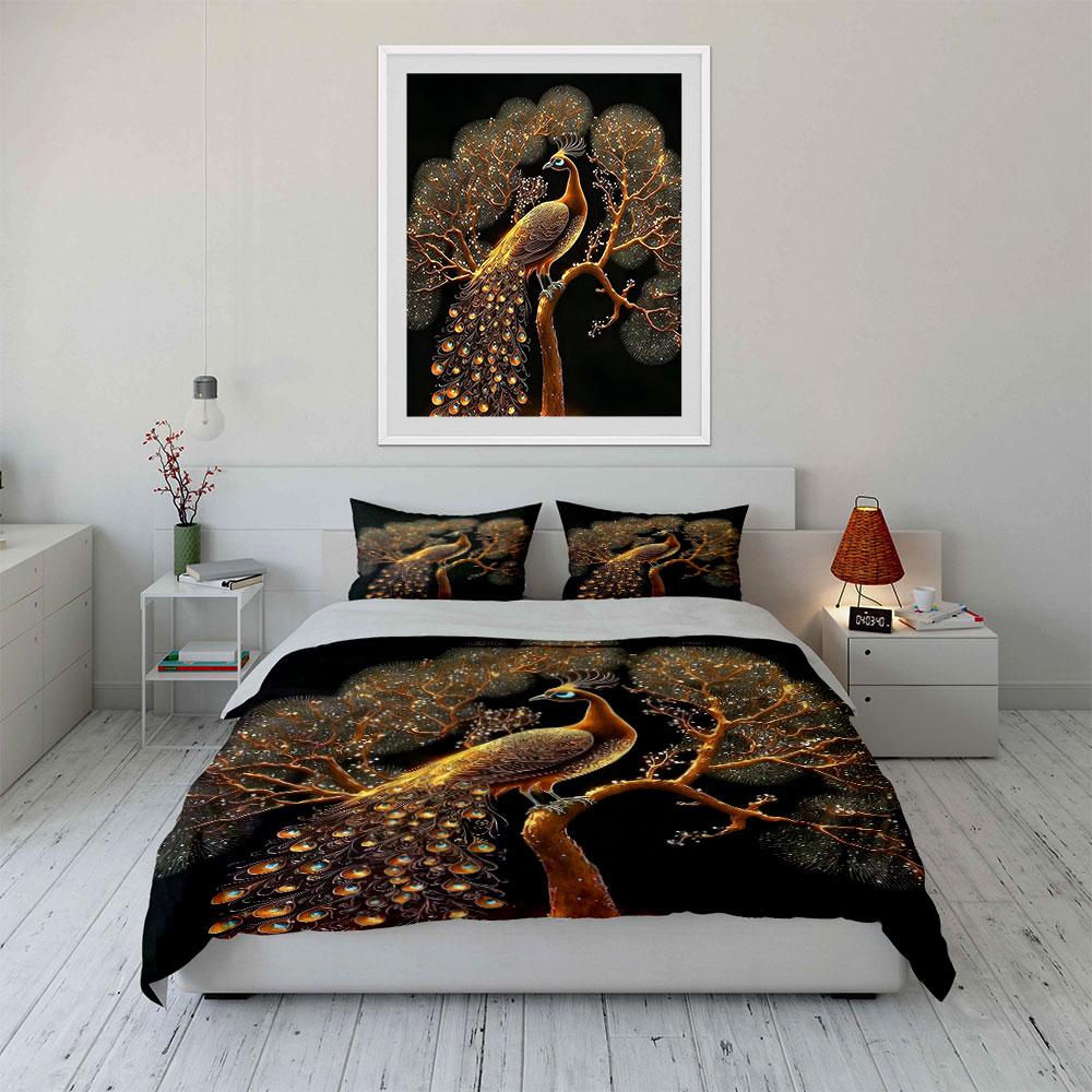 "Peacock Art Three-Piece Set Decor" Soft Skin-Friendly Bedding Set Includes 1 Duvet Cover And 2 Pillowcase, Gift
