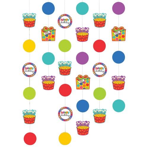 Amscan Dots & Stripes Happy Birthday-Schnurdekorationen