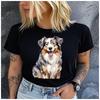 Unisex 100% Polyester Summer Top Watercolor Hand-drawn Shepherd Dog Print Loose Round Neck Short Sleeve Fashion for Lovers
