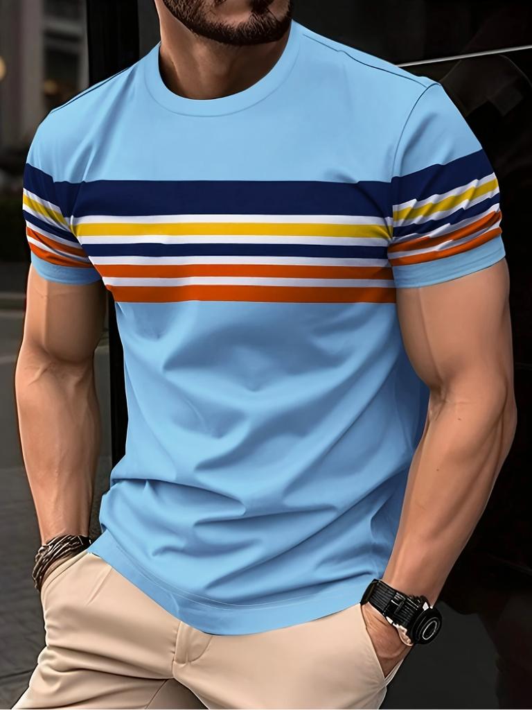 Men's 3D Printed Casual Crew Neck T-Shirt with Unique Digital Print - Breathable Polyester,Machine Washable,Summer-Ready