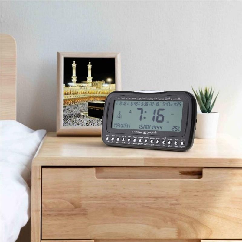 Backlit Desk Clcok Islamic Azan Athan Muslim Prayer Alarm Adhan Table Clock Temp Display bla Direction Digital Clock