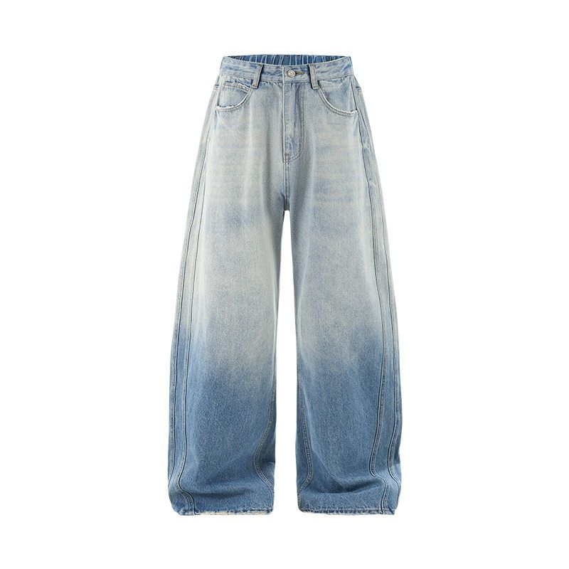 

American-Style Distressed Gradient Frayed Wide-Leg Jeans for Men, 2025 Autumn Trendy Brand, Unique Loose Casual Long Pants Blue XL