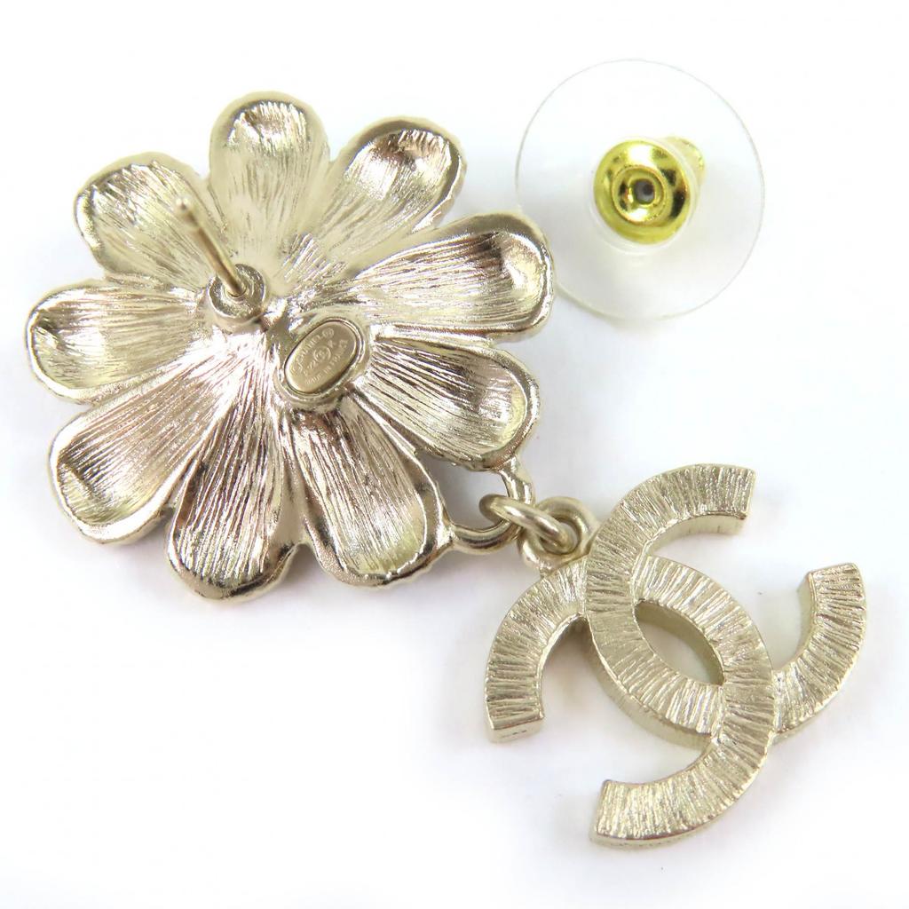 Excellent CHANEL Pierce COCO Mark Flower Rhinestone Faux Pearl Swing A22K Used