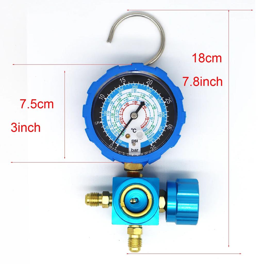 For R410A R22 R134a R404A Air Condition Gauge Refrigerants Manifold Gauge Manometer Valve 800psi/500psi with Visual Mirror