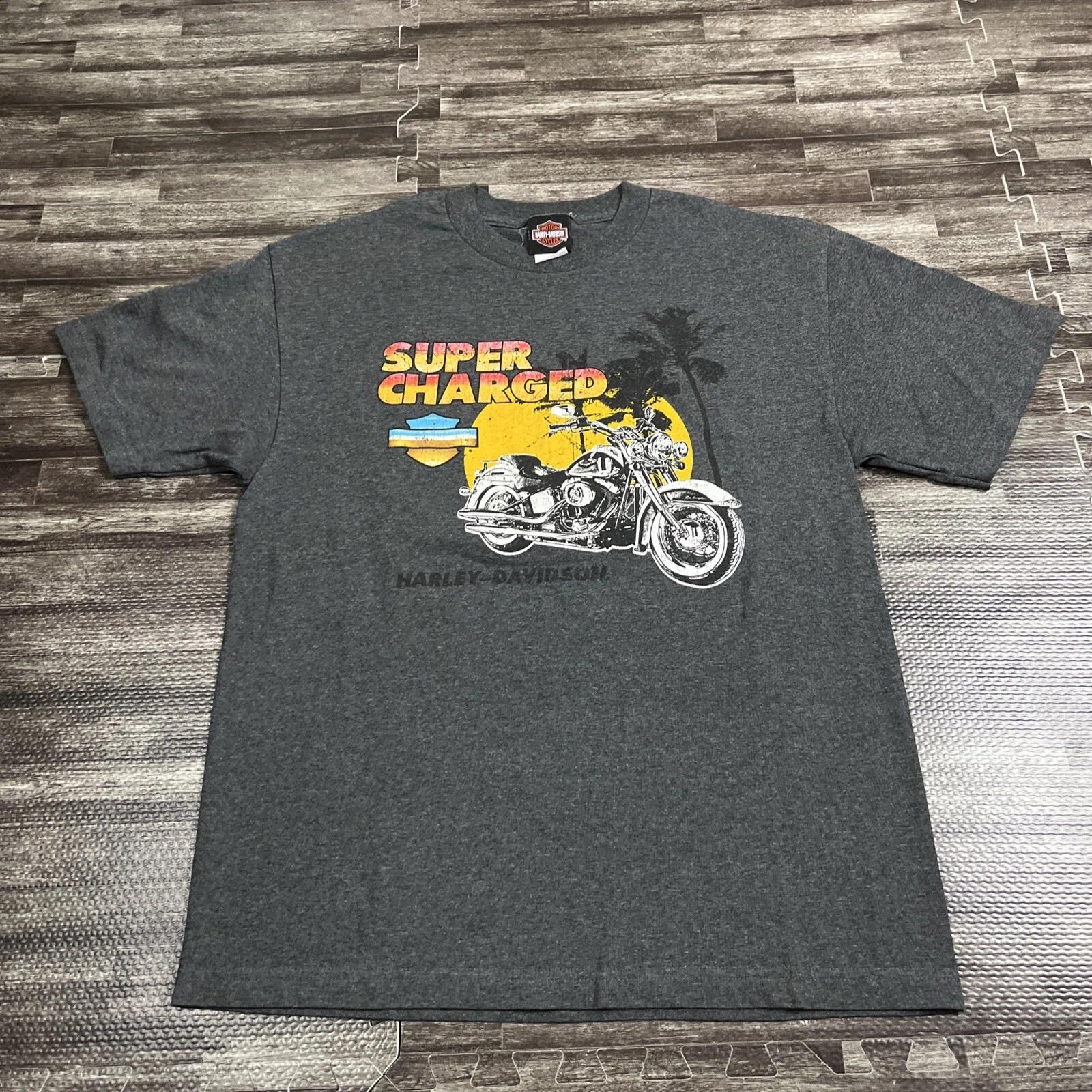Harley Davidson Super Charged Graphic Tshirt Grey Large Dbl Sided Biker USA S