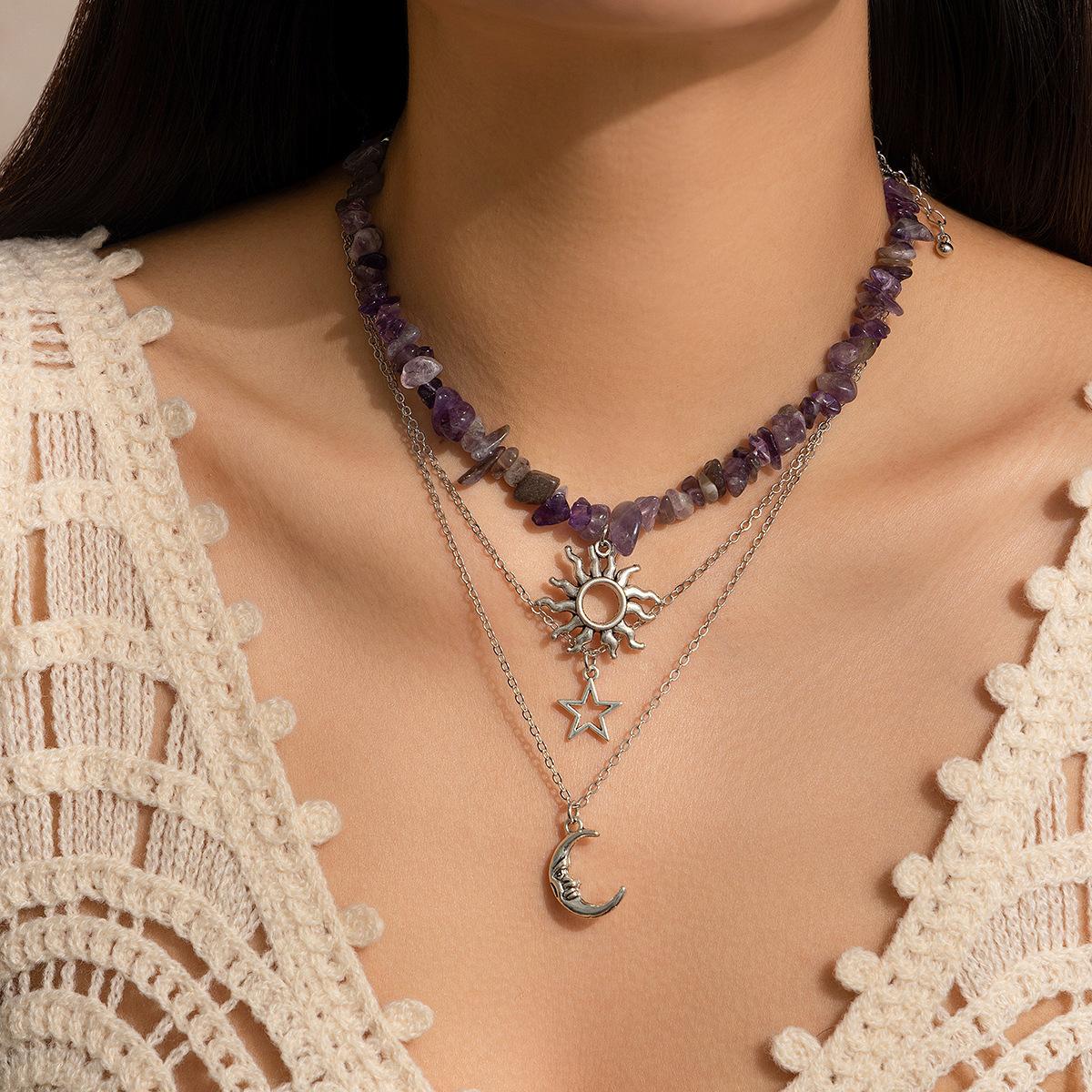 

Ретро Луна Солнце Звезда Кулон Ожерелье Женские Многослойные Ювелирные Изделия Аксессуары