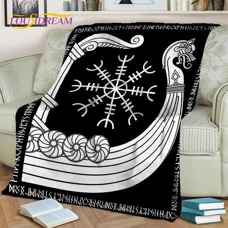 Viking nordisk mytologi Fenrir Kråkfilt,Flannel Sängfilt för Hem Sovrum Säng Soffa Picknick Kontor Vandring Fritid Tupplur Present