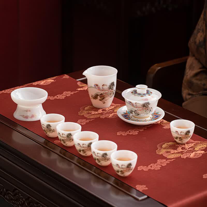 Dunhuang Aesthetics Ice Jade Porcelain Gaiwan Kung Fu Tea Set