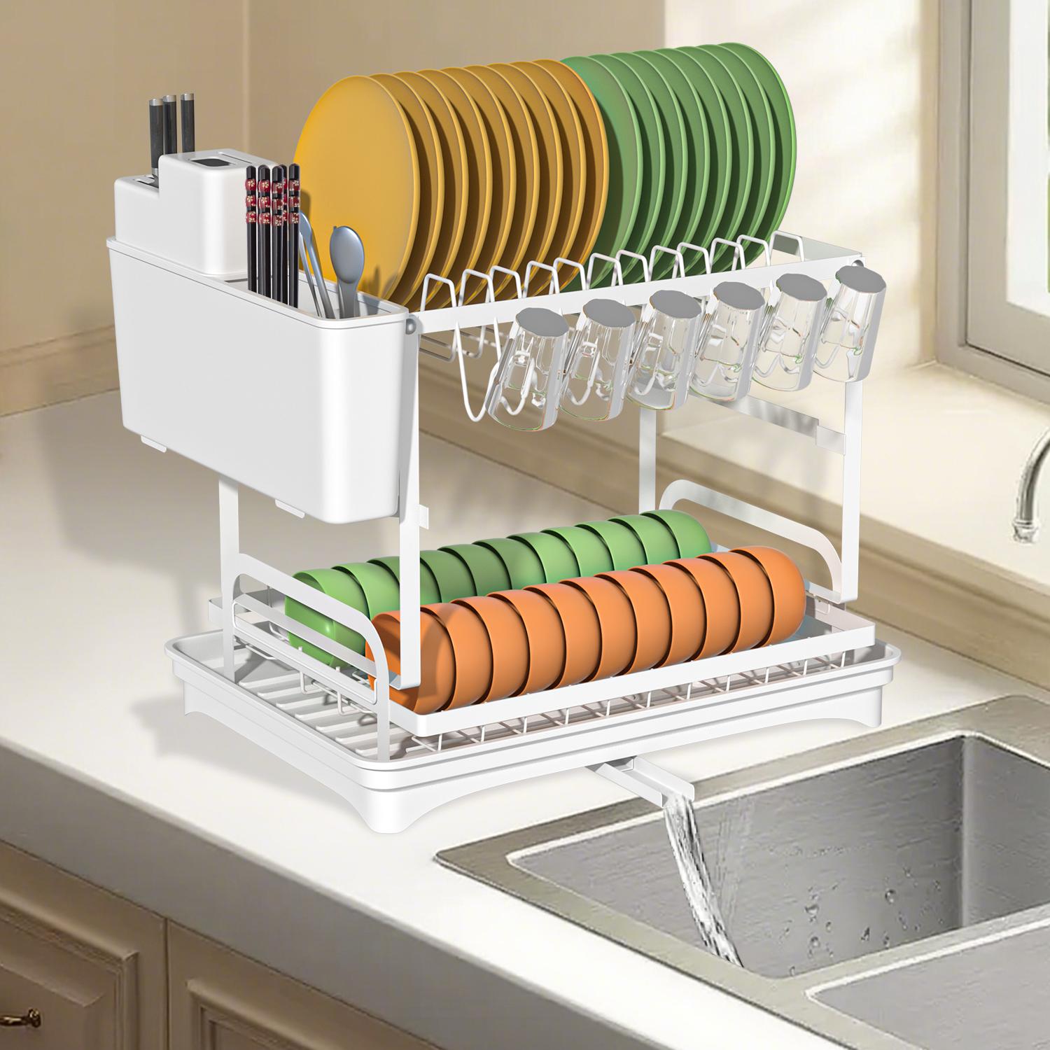 2-Tier Dish Racks for Kitchen Counter, Multifunctional Dish Drying Rack, Large Capacity Metal Kitchen Dishes Drying Rack XXL&2-tier белый