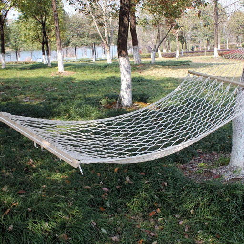Mesh Hammock Brthable 350lb Load Bring Prevent Rollover Hand Woven Cotton Rope Hammock with Sprder Bar for Yard Patio