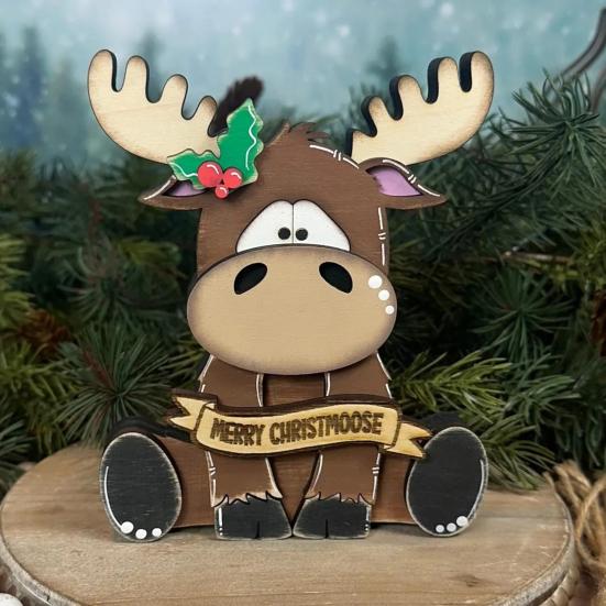 Elk Decoration Wooden Cartoon Elk Ornament Rustic Xmas Centerpiece