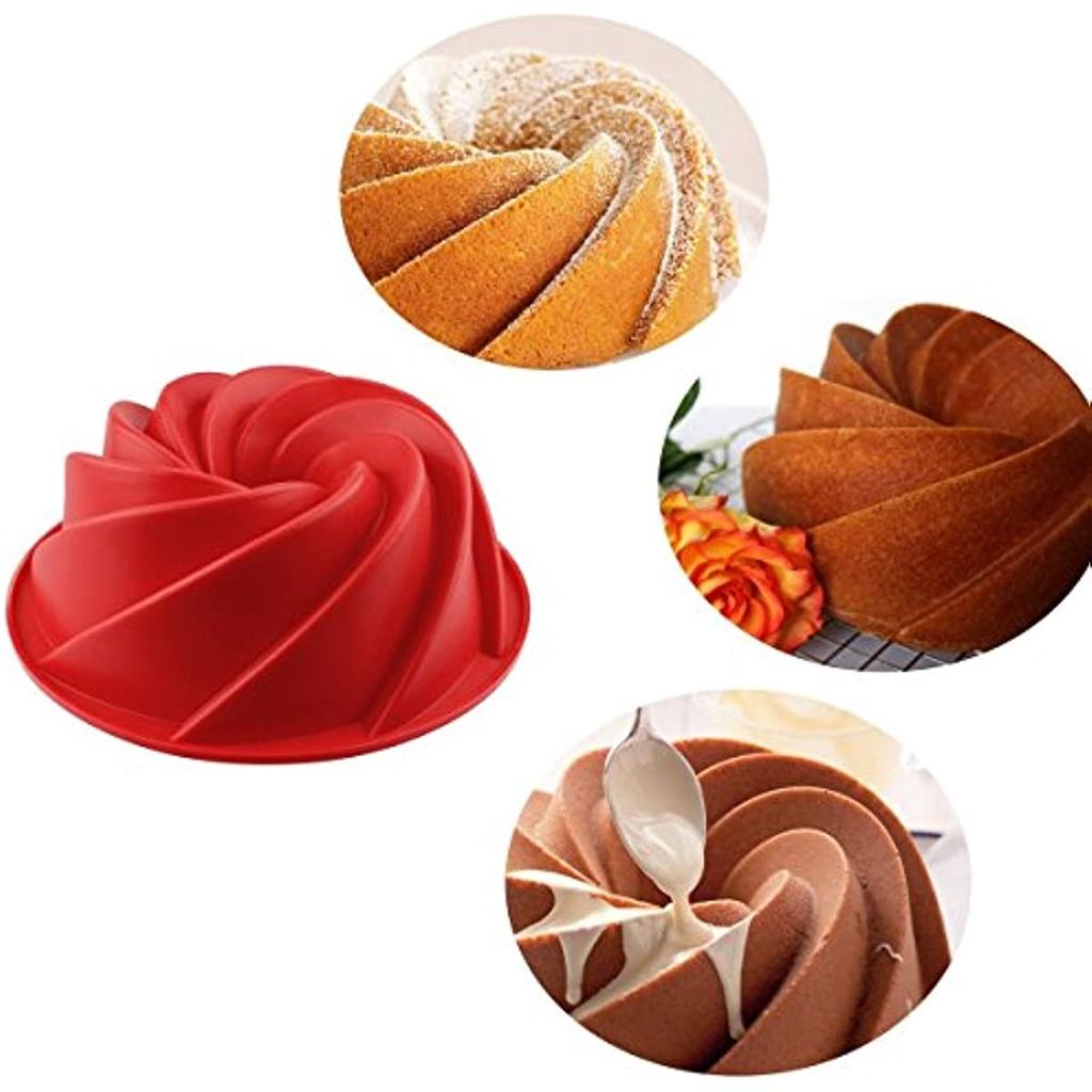 Formă din silicon pentru prăjituri / Formă spirală din silicon pentru tort, matriță din silicon fără BPA și aprobată de FDA, rezistentă la căldură până la 240°, (24cm/roșu Culoare)