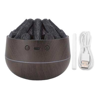 Mini Humidificateur Feu de Charbon Simulé Portable USB de Bureau Humidificateur Personnel 300 ML Bois Foncé