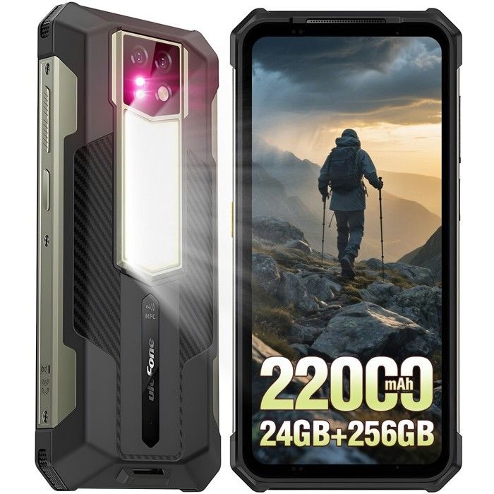 Ulefone Armor 24 Telephone Portable Incassable 24Go+256Go 1000LM Camping Lampe 6.78" Smartphone Robuste 22000mAh Dural SIM/NFC Noir