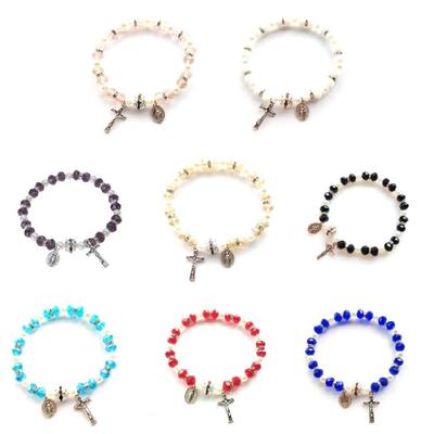 Cross Rosary Bracelet Elastic Bead Jewelry Men Hand Decoration Supplies