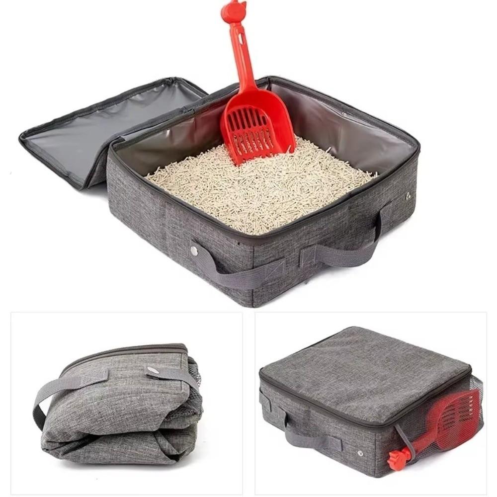 Zipper Lid Travel Litter Box Oxford Cloth Portable Litter Box New Foldable Cat Litter Box  Home Use