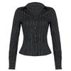 Slim Fit Slim Trendy Top s výstřihem do V Slim Černá Pruhovaná Košile pro Ženy