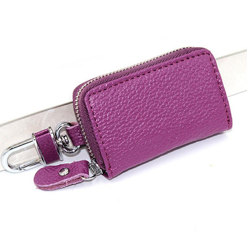 Universal Cowhide Zipper Car Key Case with Chain