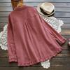 Spring Loose Cotton and Hemp Shirt for Women Solid Color Large Size Shirt Lotus Leaf Edge Shirt for Women