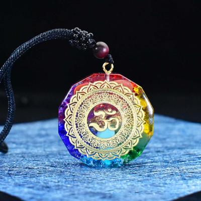 7 Chakras Print Drop Necklace Faux Crystal Women Men Adjustable Cord Energy Necklace