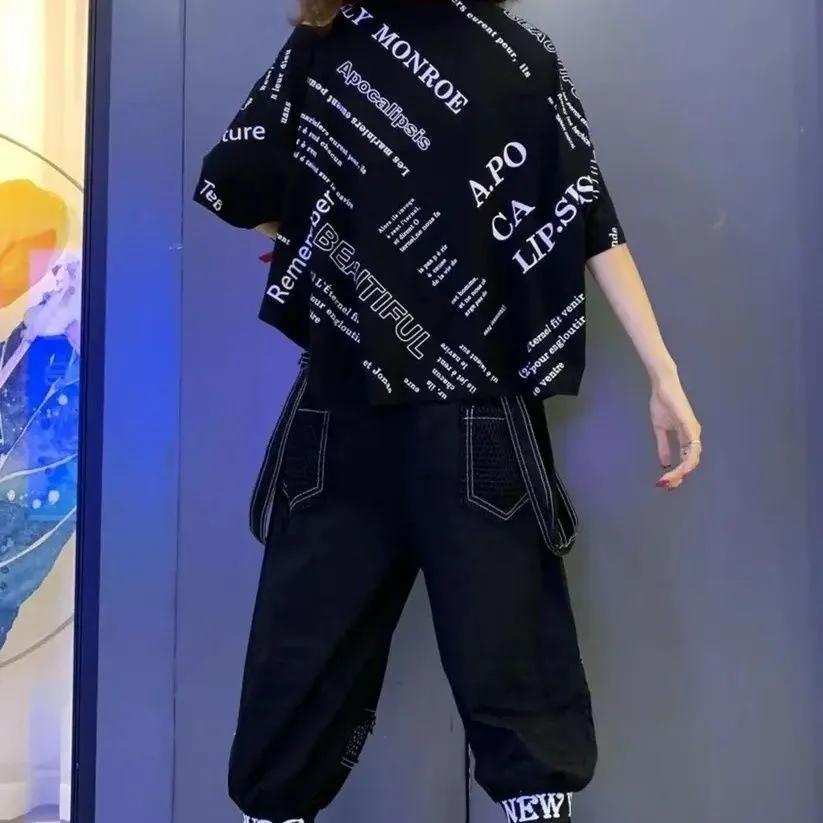 Women's Summer Loose Irregular Short-sleeved + Seven Pants Suit Suit Suit Printed Letters Two-piece Set