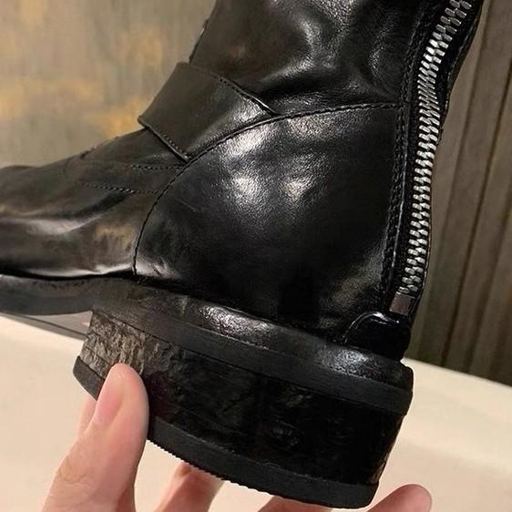 2025 autumn and winter new cowhide British style belt buckle medium boots femininity thick-soled Martin boots