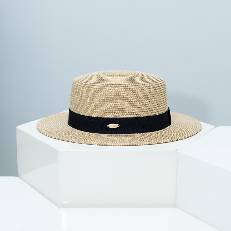 

Women s Summer Flat BrimHat, Fashion Foldable Straw Wide Brim UV Protection Cap, Straw Woven Flat Top Sun Hat for Outdoor Beach Adjustable 54-58CM чорний