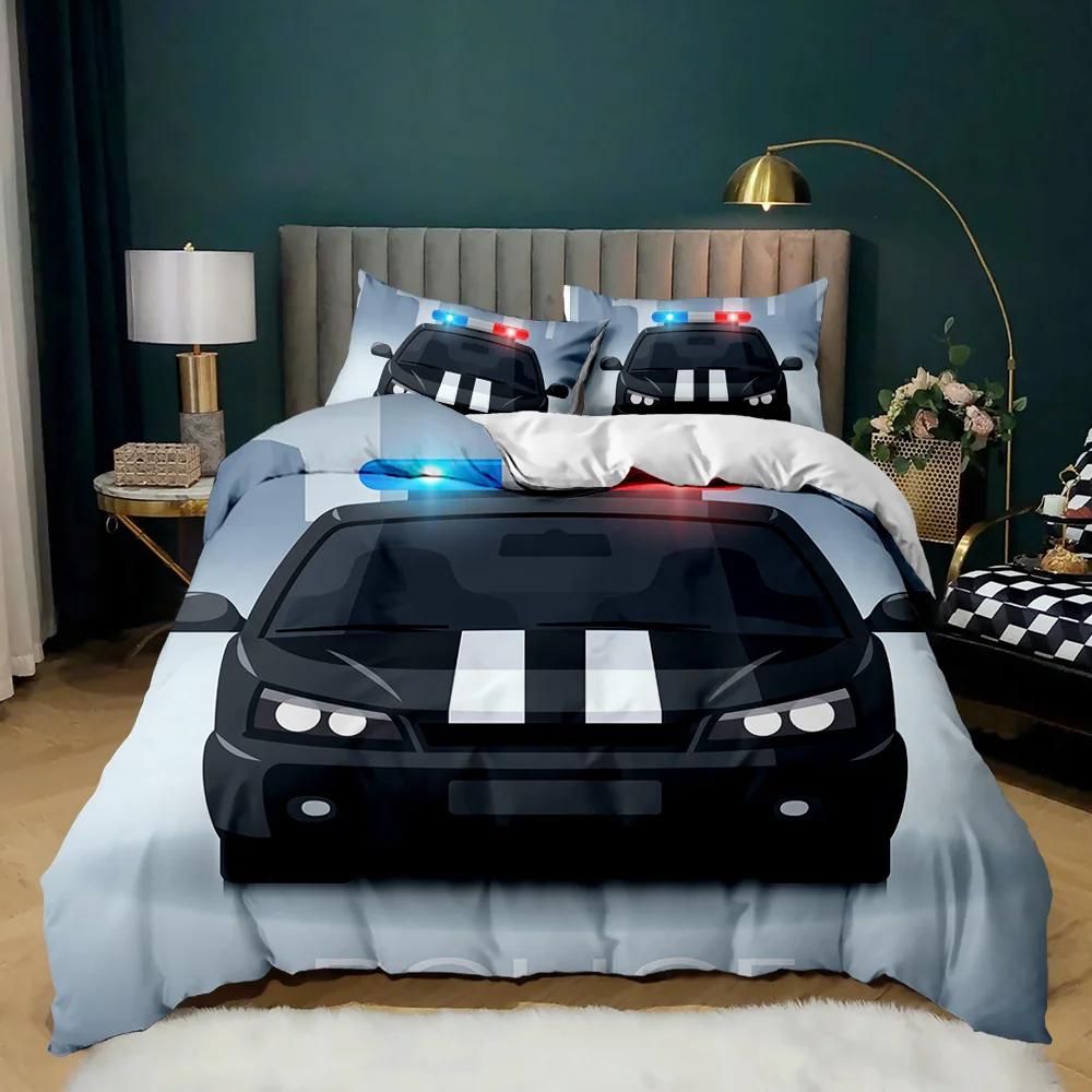 

Пододеяльник с изображением полицейской машины, черный комплект постельного белья с изображением полицейской машины, чехол для одеяла с изображением мультяшного транспортного средства, красный чехол для пододеяльника с изображением полицейских огней из по