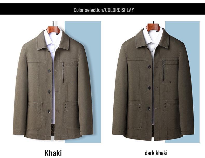 Men's Spring & Autumn Pure Cotton Lapel Jacket: Casual, Loose Fit for Middle-aged & Elderly
