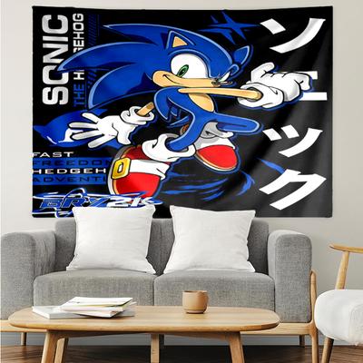 Sonic Print Tapestry, Backdrop, Easy Setup, Ideal for Bedroom, Office & Living Room, with Aesthetic Wall Hanging Decor.