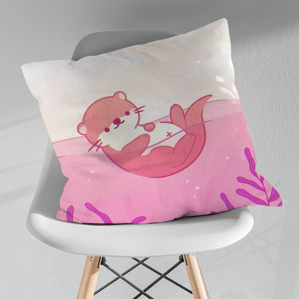Cute Otter Cartoon Pillow Case For 30x30cm45x45cm55x55cm For Home Bedroom Decoration And Protector
