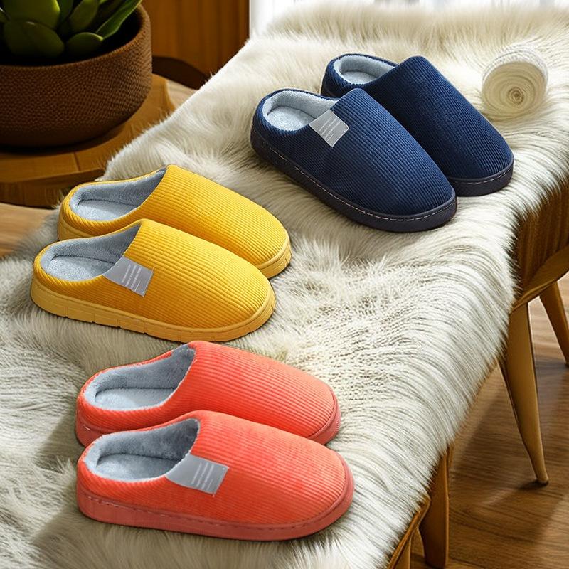 Cotton slippers women's winter home hair slippers piled warm home couple cotton shoes soft sole