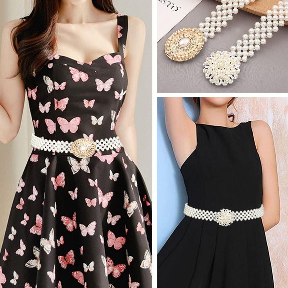 Ceinture simple à cordon de serrage avec élastique à la taille et perle pour femme
