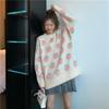 Autumn Winter Sweet Lolita Cute Pink Cartoon Fruit Pattern Knitted Casual Pullover Loose Sweater Long Style Top Outwears