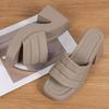 Plus Size Sandals 22 New Simple Solid Color Slippers Wear Square Toe Thick Heels and High Heels