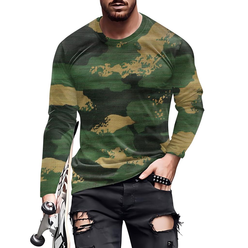 Men's T Shirt O-Neck Clothing Apparel Outdoor Long Sleeve Print Fashion Designer Vintage
