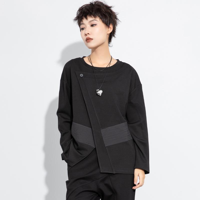 Long sleeve oversized black Casual loose spring autumn winter t shirt tops Women t-shirt